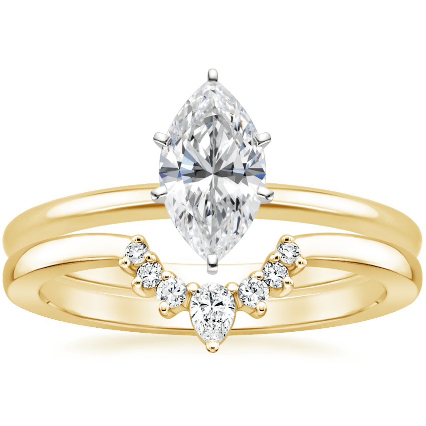 18K Yellow Gold Six Prong Petite Comfort Fit Ring with Lunette